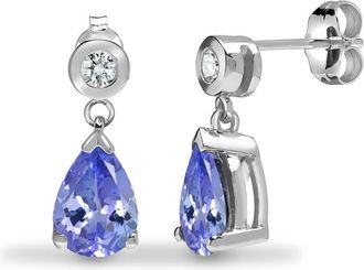 Jewelco London 9ct White Gold Diamond Lilac Tanzanite Tears of Joy Drop Earrings - 9E205