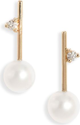 Poppy Finch Diamond & Cultured Pearl Drop Earrings in 14Kyg at Nordstrom