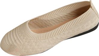 Generic Womens Ballet Flats Knit Dress Shoes Solid Color Fashionable Foldable Breathable Lightweight Comfortable Slip On Pumps Shoes Work Holiday Beige