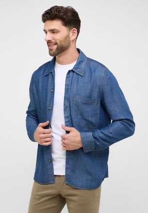 Eterna Langarmhemd ETERNA MODERN FIT, Herren, Gr. XXL, US-Gr&ouml;ssen, mittelblau, Denim/Jeans, 100% Lyocell, tailliert, Manschette, Hemden Langarmhemd, EASY IRO