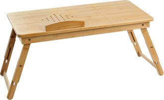 Beliani Mesa Para Port&aacute;til Plegable Con Caj&oacute;n Para Cama Estructura De Bamb&uacute; Con Superficie Inclinable Marr&oacute;n Claro Orge