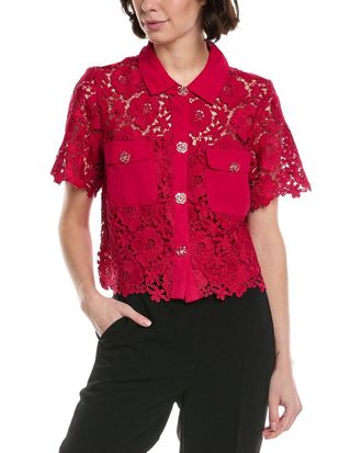 CeCe by Cynthia Steffe Patch Pocket Button-Down Lace Top