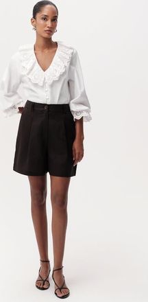Exquise Donovan High Waist Pleated Linen Shorts in Black at Nordstrom, Size X-Large