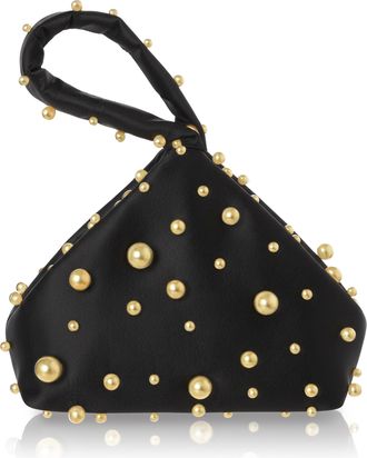 Babeyond Clutch Purses for Women - Satin Evening Bag Triangle Purse Pearl Handbag for Wedding Prom Party, Black With Golden Pearls, One Size