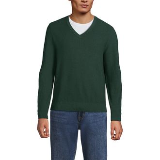 Lands End Long Sleeve Washable Merino Wool V Neck Sweater in Dark Evergreen at Nordstrom, Size Xx-Large