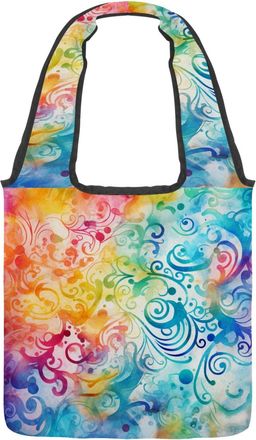 Generic Artistic Mysterious Colorful Texture Reversible Canvas Shoulder Tote - Double-Sided Print, 12oz Cotton, 27cm Drop, Fold-Flat Bag for Travel, Shopping,
