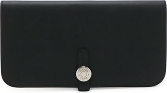 Herm&egrave;s Black Swift Leather Long Wallet (Bi-Fold) (Pre-Owned)