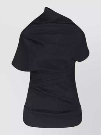Entire studios asymmetrical neckline draped short sleeve shirt