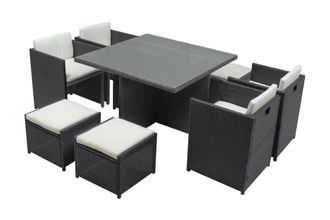 Concept Usine Sal&oacute;n de jard&iacute;n encastrable 8 personas de resina trenzada gris/blanco