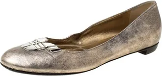 Sergio Rossi Metallic Silver Leather Ballet Flats