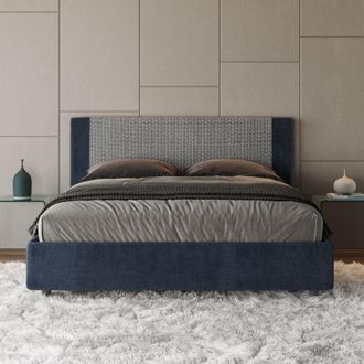 ITYhome Letto matrimoniale senza rete imbottito 160x190 tessuto Labirinto 9 blu Rosal
