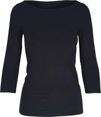 Majestic Filatures Blauw Ronde Hals Lange Mouw T-shirt - Dames - Longsleeves - Blauw - L - Leer - Tops