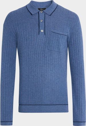 Rails Mens Fenton Ribbed Cotton Contrast-Trim Polo Sweater