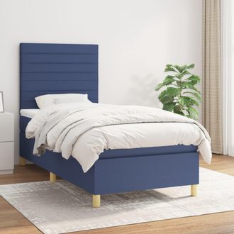 vidaXL Cama Box Spring Con Colch&oacute;n Tela Azul 90x190 Cm Vidaxl