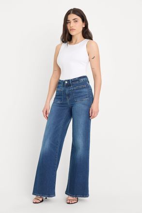 Good American Womens Soft Tech Good Petite Palazzo Jeans | Indigo, Size 30 Plus | Good American by Khlo&Egrave; Kardashian