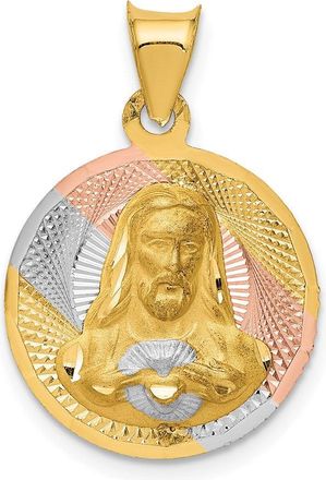 Diamond2Deal 14k Yellow Gold Diamond-cut Solid Sagrado Corazon de Jesus Round Pendant