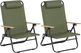 Hhg [nunca Usado] Juego De 2 Sillas De Camping Hhg-901, Sillas De Jard&iacute;n, De Balc&oacute;n Y De Ocio, Plegables Y Regulables, De Metal Y Tela Para Exterior, Verd