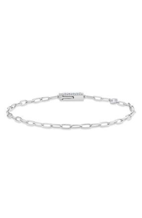 Crislu Layer Up Paperclip Chain Bracelet in Pure Platinum /Clear Stone at Nordstrom, Size 6.5