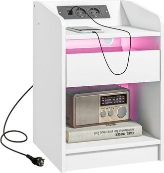 HOMCOM Homcom - Mesita De Noche Mesilla De Noche Con Luces Led Mesa De Noche Con Caj&oacute;n Estante Estaci&oacute;n De Carga Puertos Usb Y Control Remoto 40x40x58 Cm Bla