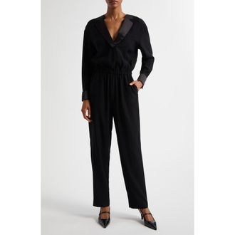 Emporio Armani Tuxedo Long Sleeve Jumpsuit in Solid Black at Nordstrom, Size 8 Us