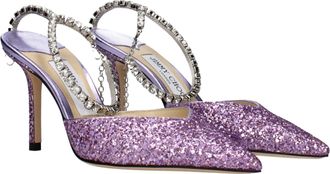Jimmy Choo London Womens Glitter-Covered Stiletto Sandal Purple Plastic Rhinestone Detailing