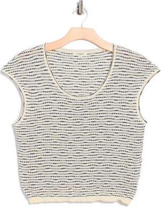 Max Studio Cap Sleeve Crop Sweater in Ivory/Navy at Nordstrom Rack, Size X-Large