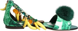Dolce & Gabbana Groene Mink Banaanblad Sandalen - Dames - Sandalen - Groen - 36 1/2 EU - Satijn - Schoenen
