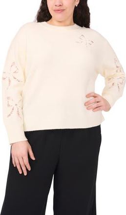 CeCe by Cynthia Steffe Lace Bow Inset Sweater in Buttercream at Nordstrom Rack, Size 2X