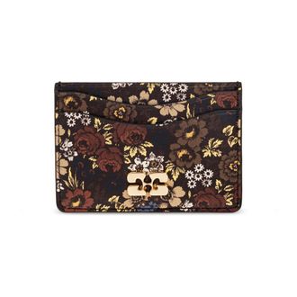 Ganni Accessoires, Dames, Bruin, ONE Size, Leer, Floral Motif Cardholder