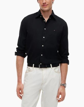 Tommy Hilfiger Mens TOMMY HILFIGER Mens Shirts Slim Fit Formal Top - Black - Size: 42/Regular