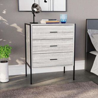 Home Discount Home Discount - Brooklyn 3 Drawer Chest of Drawers Bedside Table Wood Bedroom Furniture Storage, Grey