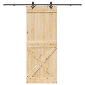 Berkfield Home Sliding Door with Hardware Set 90x210 cm Solid Wood Pine in Brown