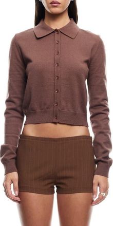 Lioness Awakening Crop Polo Cardigan in Chestnut Plain at Nordstrom, Size Medium