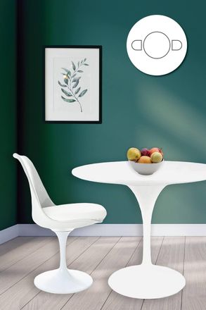 Fusion Living Tulip Set - White Medium Circular Table & Two Chairs with PU Cushion