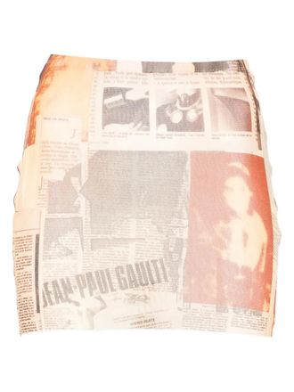 Jean Paul Gaultier newspaper-print mini skirt - women - Polyamide/Polyamide - S - Neutrals