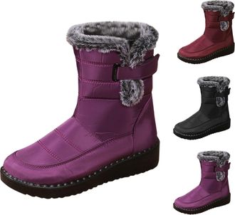 Generic Winter Snow Boots for Womens Mens Warm Fur Lining Booties Non Slip Comfortable Mid Calf Boots Thicken Thermal Fuzzy Snow Shoes with Zipper and Touch F