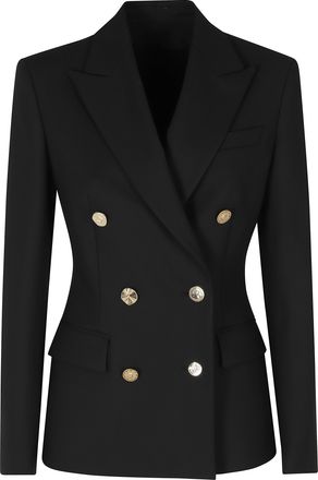 Dondup Black Slim Fit Peak Lapel Double-Breasted Polyester-Blend Blazer