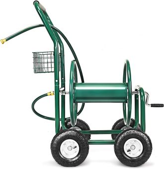 Costway Carro Portamangueras Metal Carrito De Manguera De Jard&iacute;n Reigo Soporte De Manguera Verde