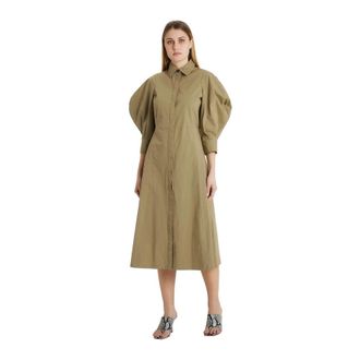 Erika Cavallini Semi Couture Shirtjurken - Dames - Shirt Kleedjes - Groen - M - Katoen - Kleedjes