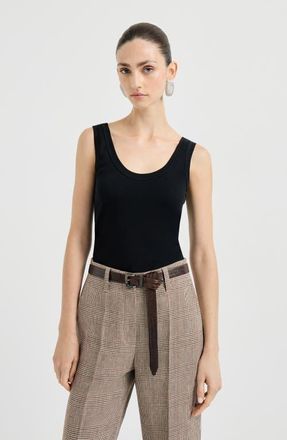 Brunello Cucinelli Ribbed jersey top in Black at Nordstrom, Size Xx-Large Eu