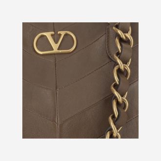 Valentino Garavani Womens Leather Bag With Chevron Pattern Brown Shoulder