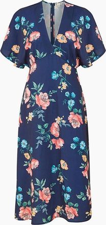 Yumi Womens Navy Floral V-Neck Midi Wrap Dress - Size: 10
