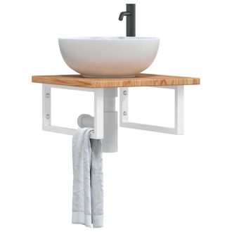 Berkfield Home Basin Shelf Wall Mounted Steel & Solid Wood Oak in Brown