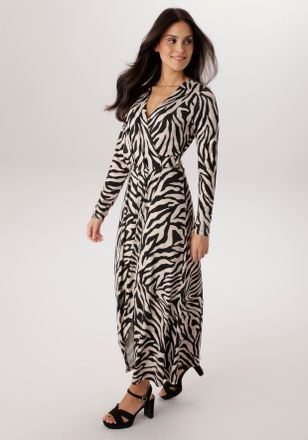 Aniston Jerseykleid ANISTON SELECTED, Damen, Gr. 36, N-Gr, schwarz, beige, Single Jersey, Obermaterial: 95% Viskose, 5% Elasthan, bedruckt, gemustert, figurbe