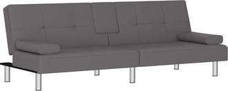 vidaXL Sof&aacute; Cama Con Portavasos Cuero Sint&eacute;tico Gris Vidaxl