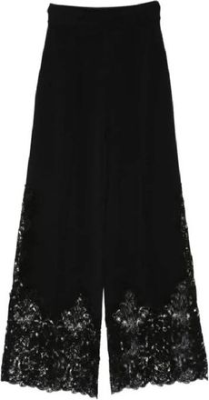 Ermanno Scervino Wide Trousers, female, Black, Size: S Lace Detail Trousers