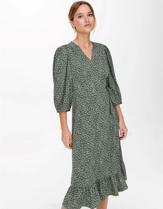 Only Womens Olivia V-Neck Midi Wrap Dress - Green - Size: 10