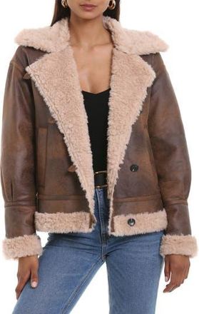 Avec Les Filles Faux Shearling Moto Jacket in Brandy at Nordstrom Rack, Size Xx-Large