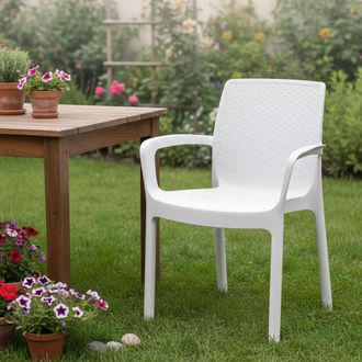Dmora Dmora - Sillas De Jard&iacute;n Dmoll, Asiento De Jard&iacute;n, Silla Para Mesa De Comedor, Sill&oacute;n De Exterior Efecto Rat&aacute;n, 100% Made In Italy, 54x60h82 Cm, Blanc