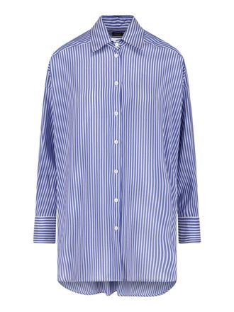 Kiton Blue Silk Striped Classic Collar Shirt